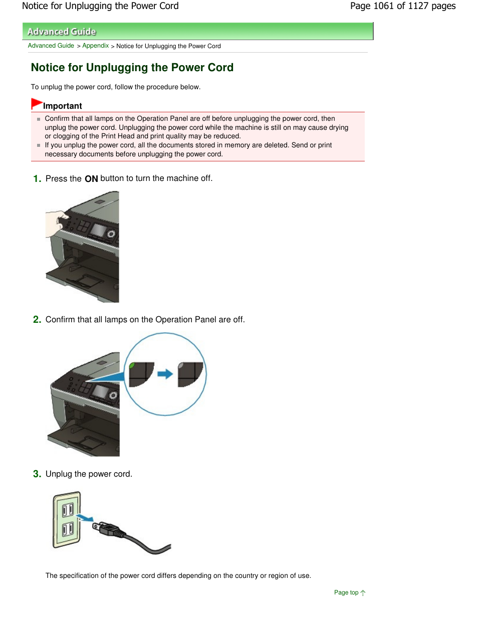 Notice for unplugging the power cord | Canon PIXMA MX870 User Manual | Page 1061 / 1127