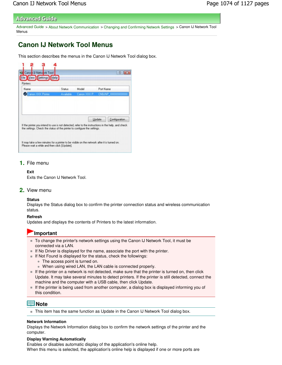 Canon ij network tool menus | Canon PIXMA MX870 User Manual | Page 1074 / 1127