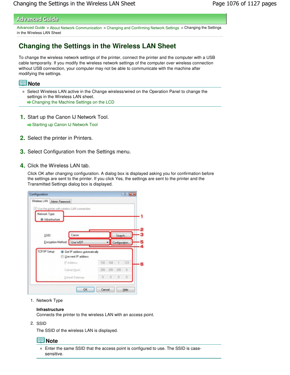 Changing the settings in the wireless lan sheet | Canon PIXMA MX870 User Manual | Page 1076 / 1127