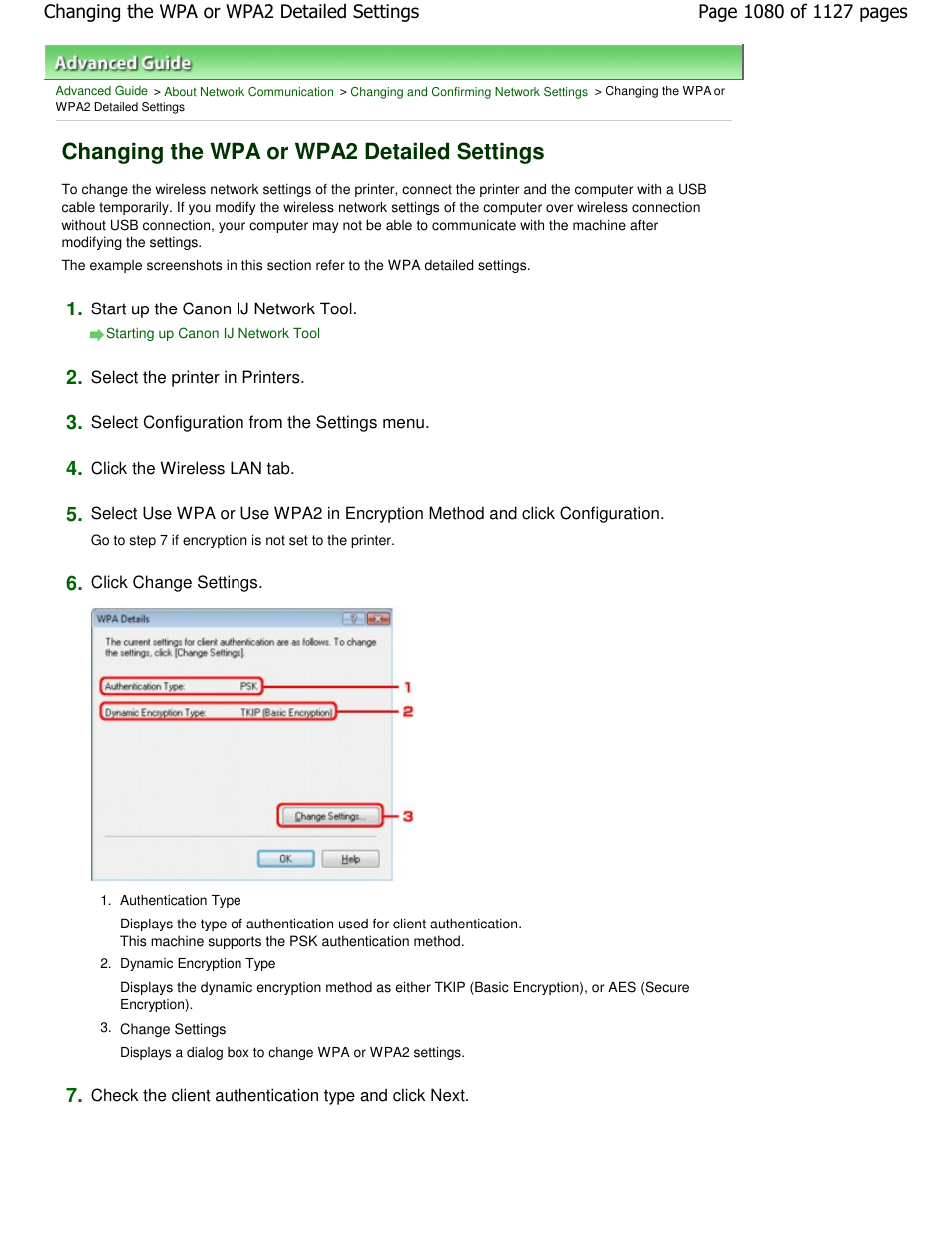 Changing the wpa or wpa2 detailed settings | Canon PIXMA MX870 User Manual | Page 1080 / 1127