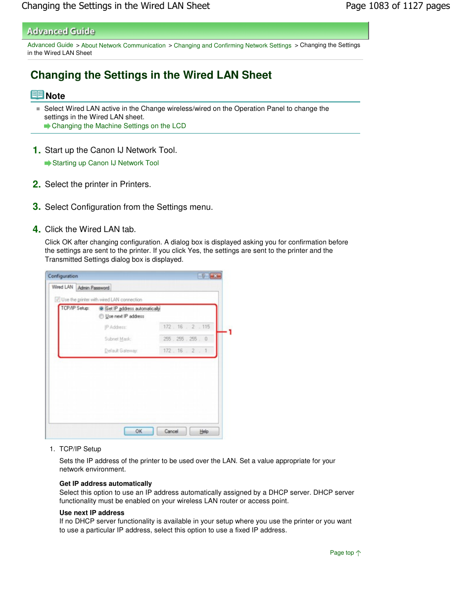 Changing the settings in the wired lan sheet | Canon PIXMA MX870 User Manual | Page 1083 / 1127