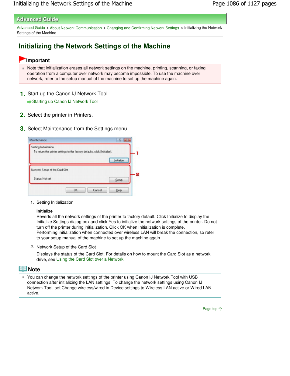 Initializing the network settings of the machine | Canon PIXMA MX870 User Manual | Page 1086 / 1127