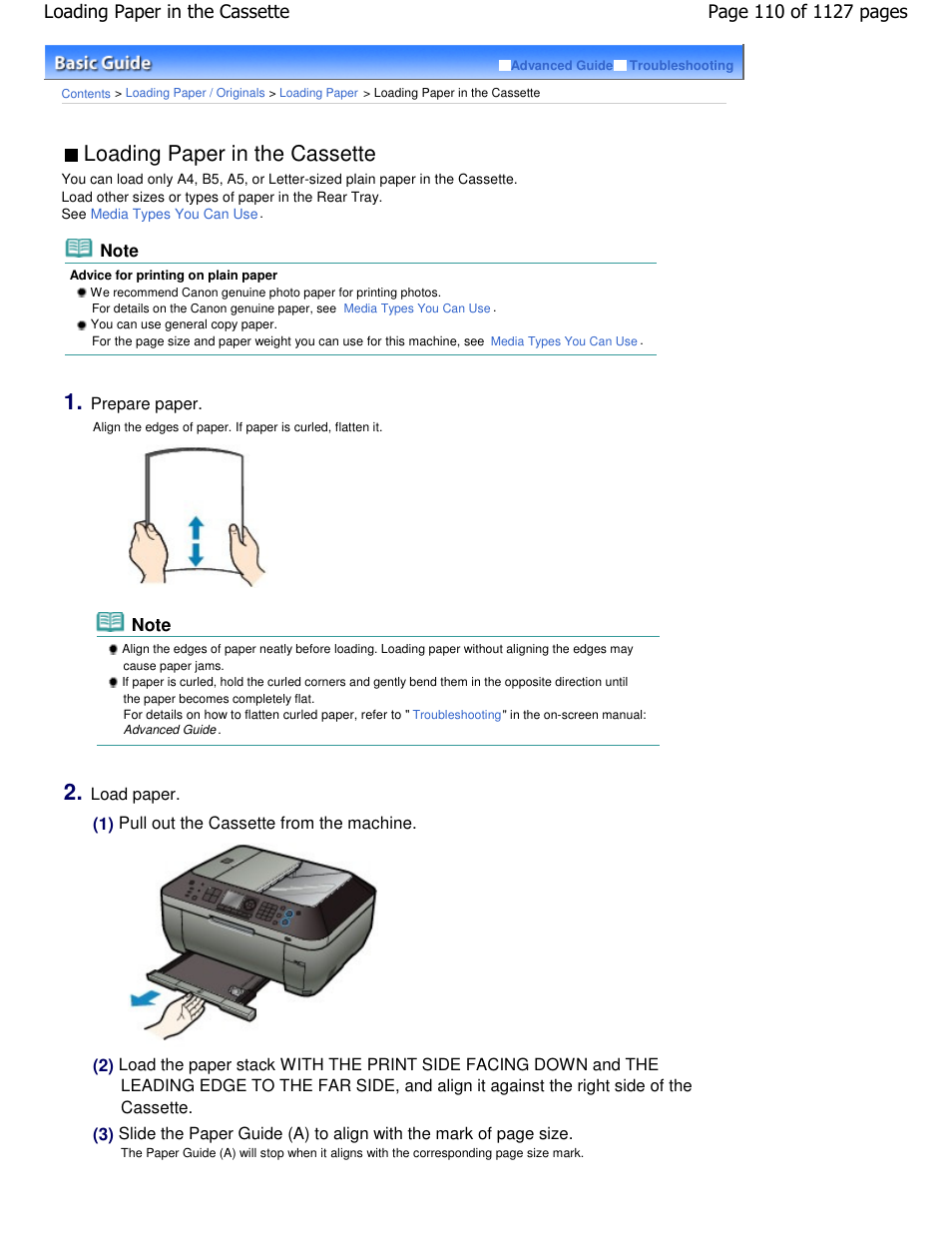 Loading paper in the cassette | Canon PIXMA MX870 User Manual | Page 110 / 1127