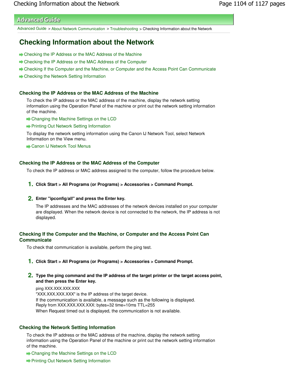 Checking information about the network | Canon PIXMA MX870 User Manual | Page 1104 / 1127