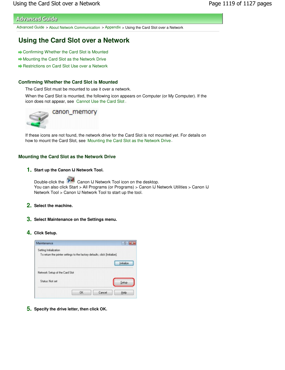 Using the card slot over a network | Canon PIXMA MX870 User Manual | Page 1119 / 1127