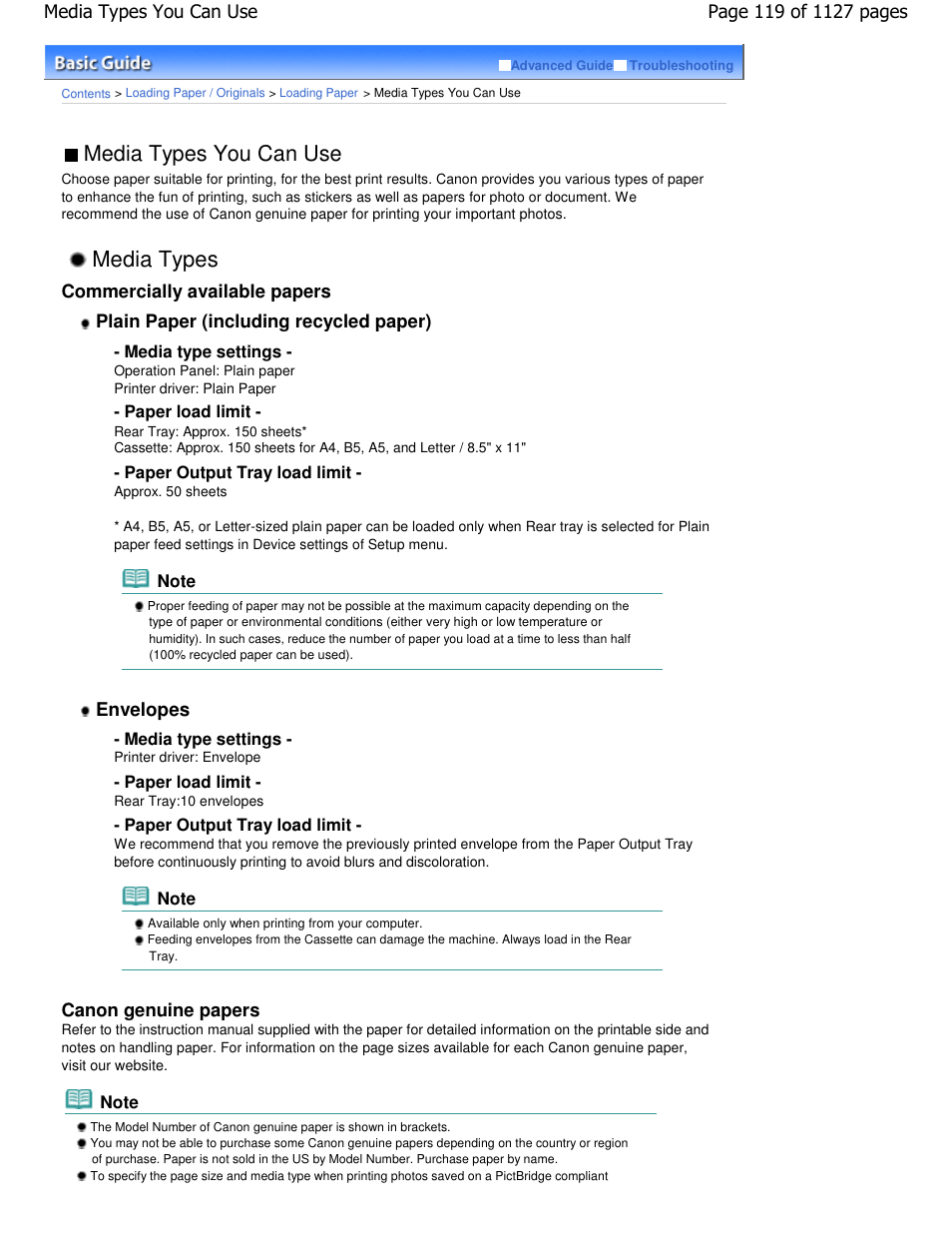 Media types, Media types you can use | Canon PIXMA MX870 User Manual | Page 119 / 1127