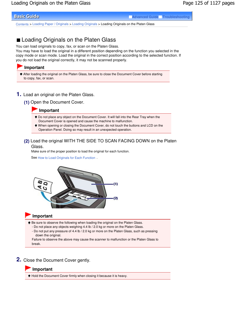 Loading originals on the platen glass | Canon PIXMA MX870 User Manual | Page 125 / 1127