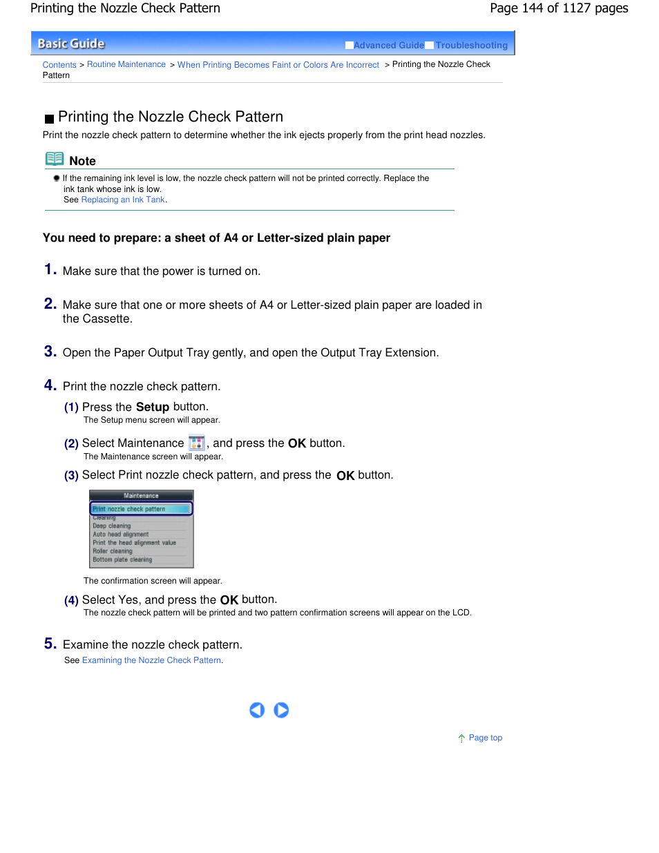 Printing the nozzle check pattern | Canon PIXMA MX870 User Manual | Page 144 / 1127