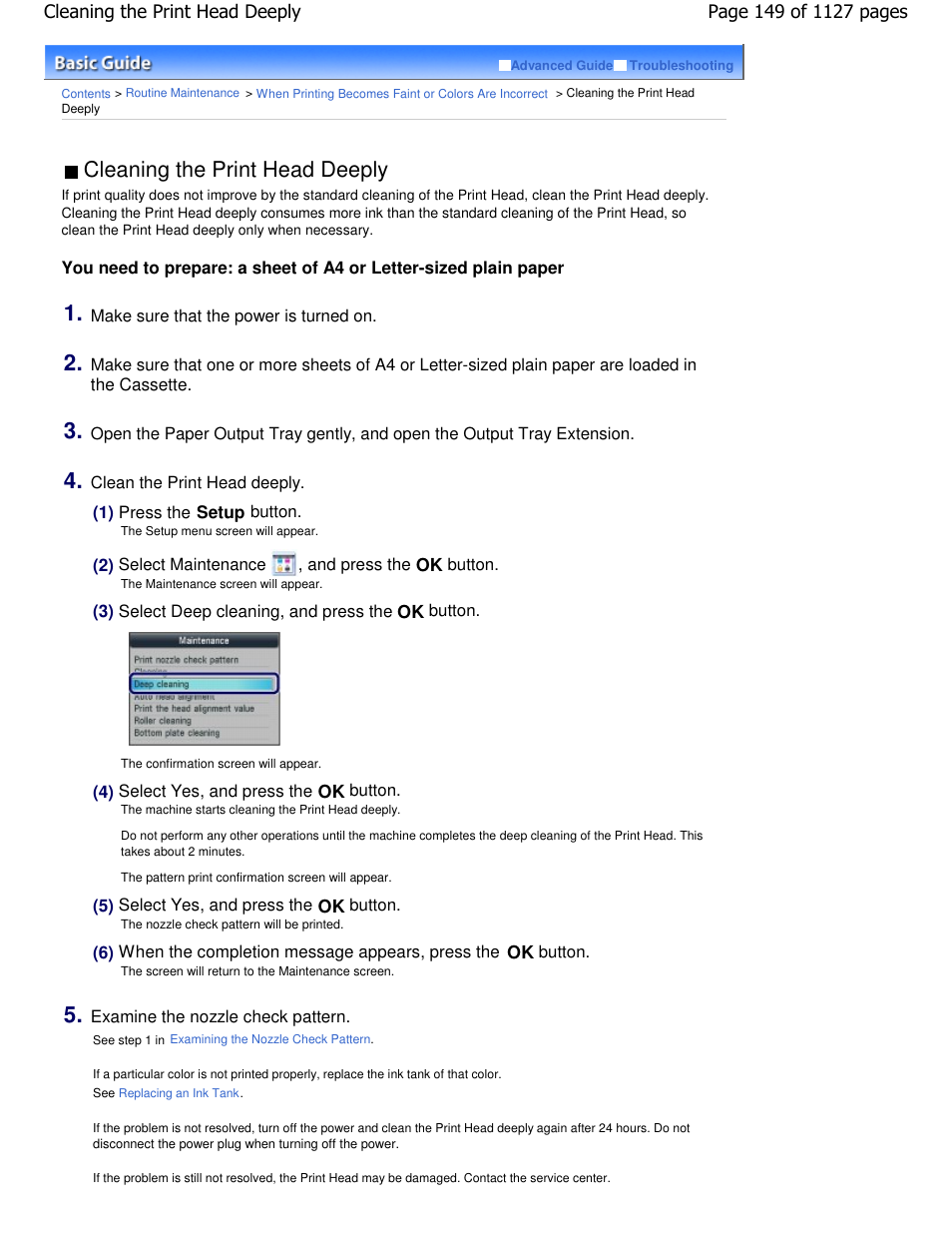 Cleaning the print head deeply | Canon PIXMA MX870 User Manual | Page 149 / 1127