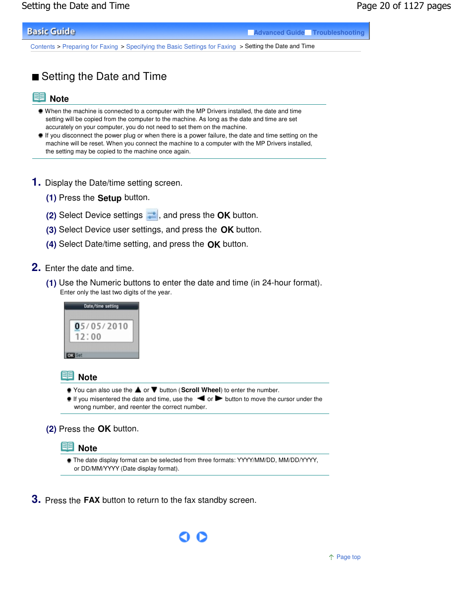 Setting the date and time | Canon PIXMA MX870 User Manual | Page 20 / 1127