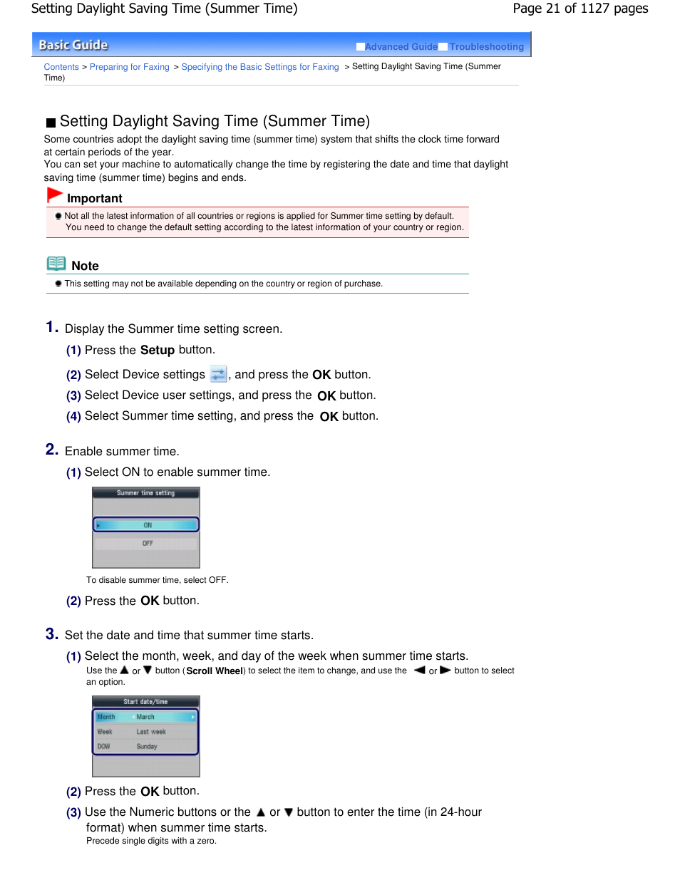 Setting daylight saving time (summer time) | Canon PIXMA MX870 User Manual | Page 21 / 1127