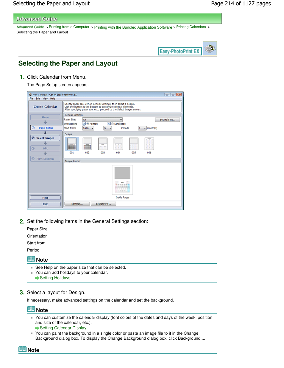 Selecting the paper and layout | Canon PIXMA MX870 User Manual | Page 214 / 1127