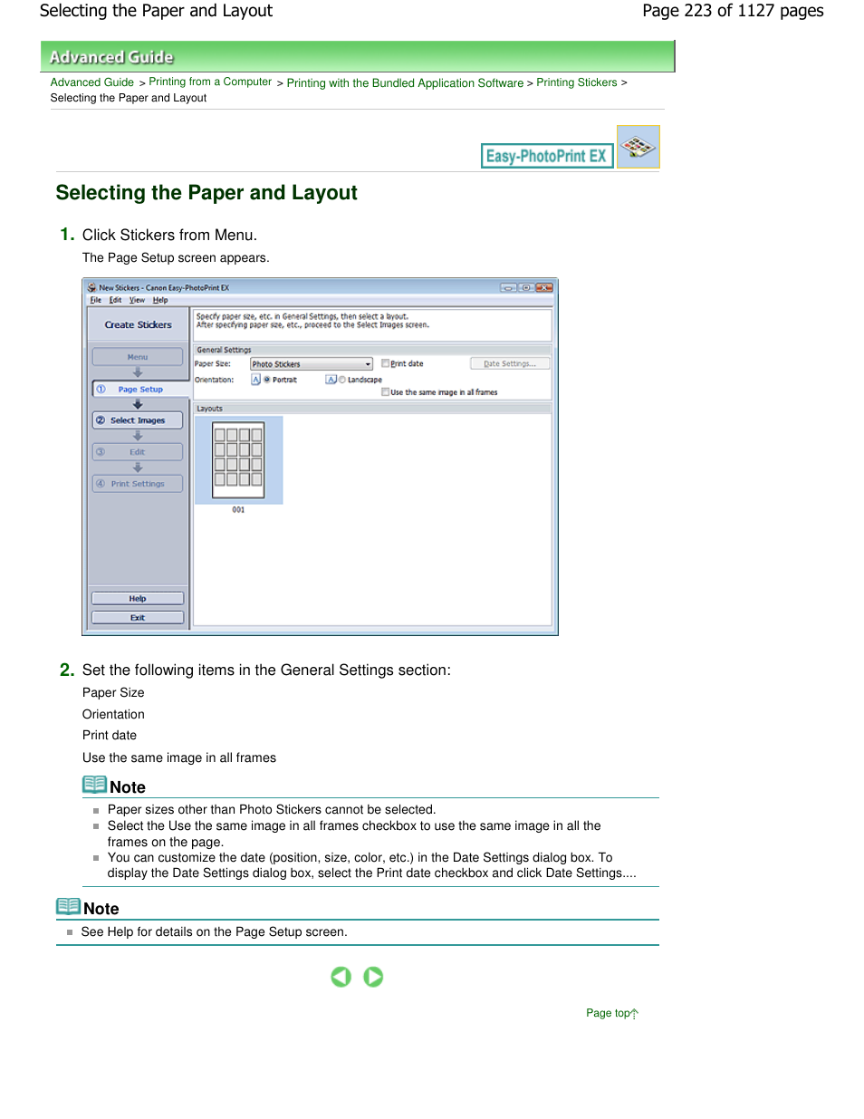 Selecting the paper and layout | Canon PIXMA MX870 User Manual | Page 223 / 1127