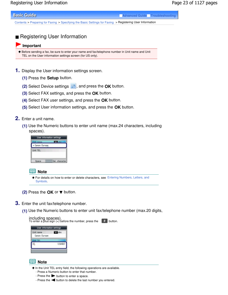 Registering user information | Canon PIXMA MX870 User Manual | Page 23 / 1127