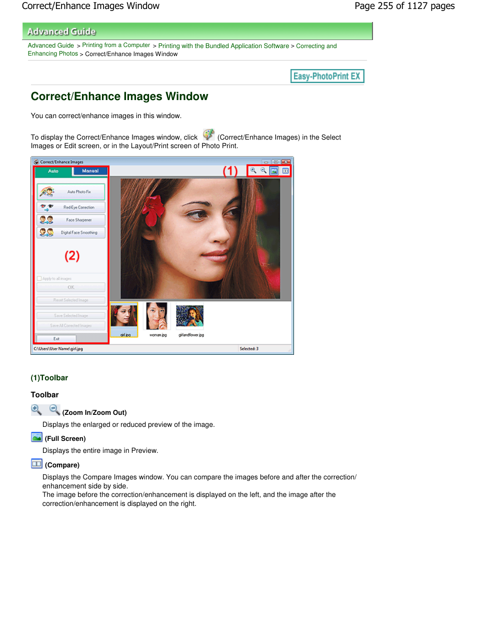 Correct/enhance images window | Canon PIXMA MX870 User Manual | Page 255 / 1127