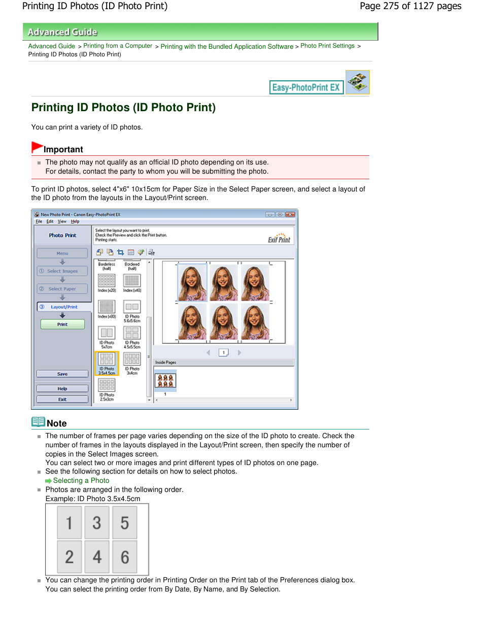 Printing id photos (id photo print) | Canon PIXMA MX870 User Manual | Page 275 / 1127