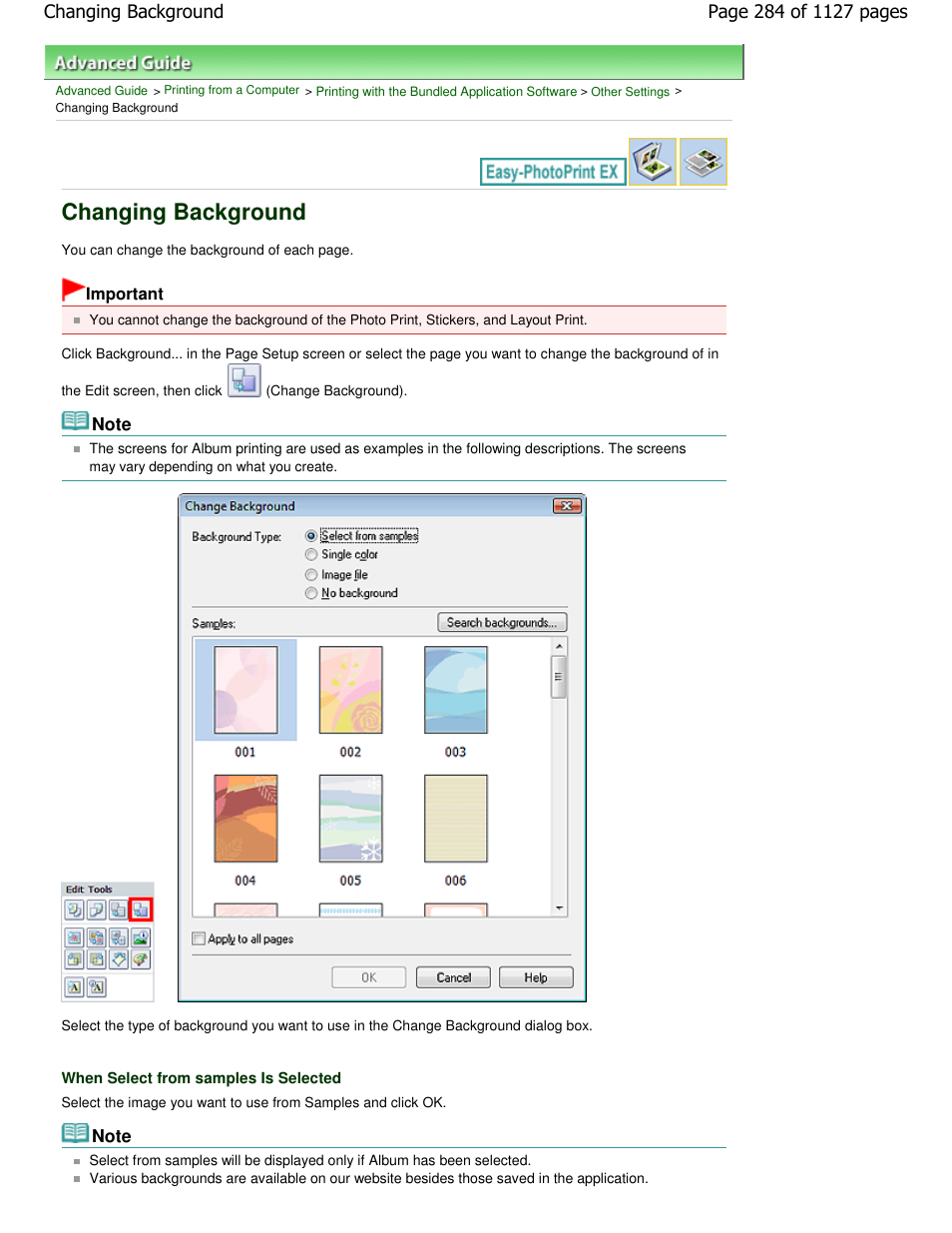 Changing background | Canon PIXMA MX870 User Manual | Page 284 / 1127