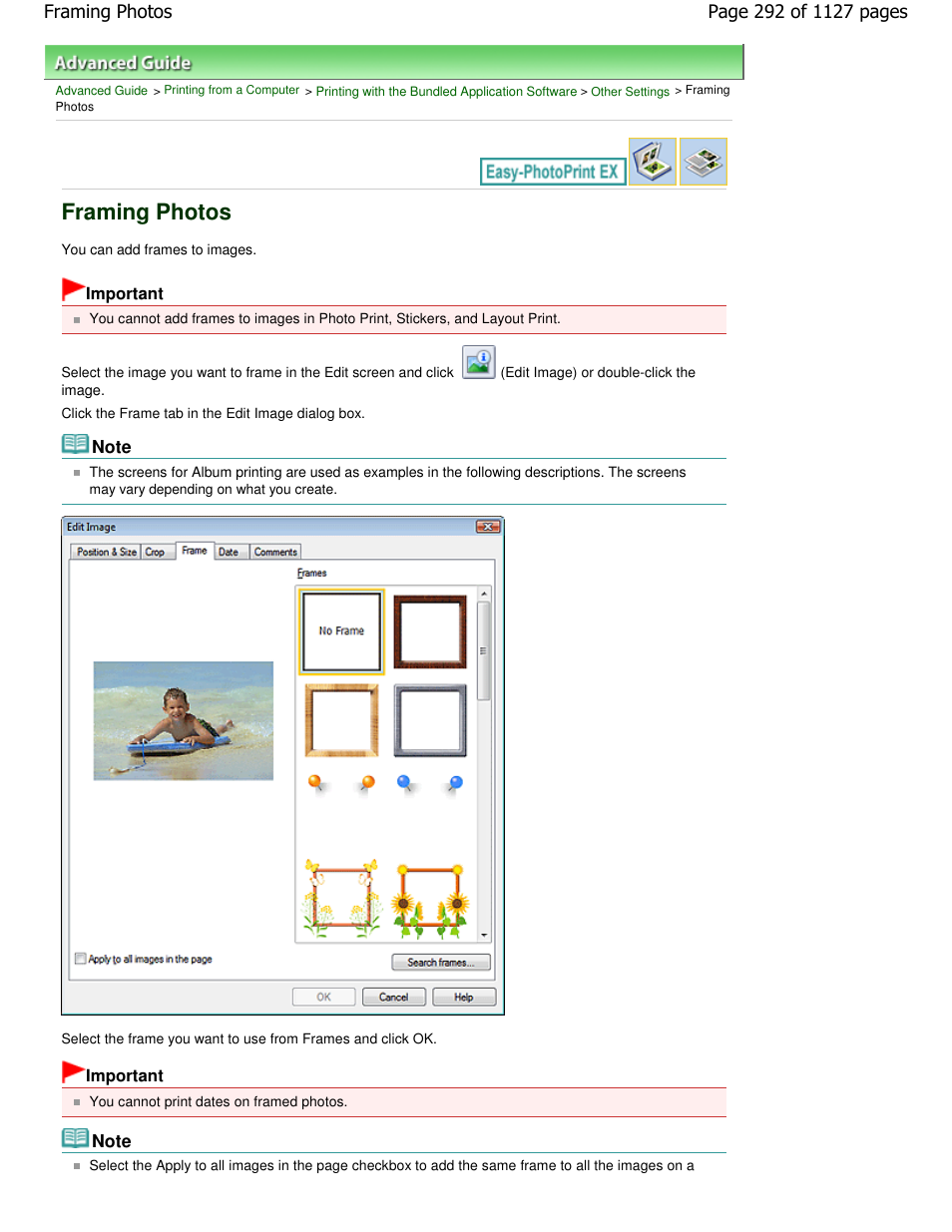 Framing photos | Canon PIXMA MX870 User Manual | Page 292 / 1127