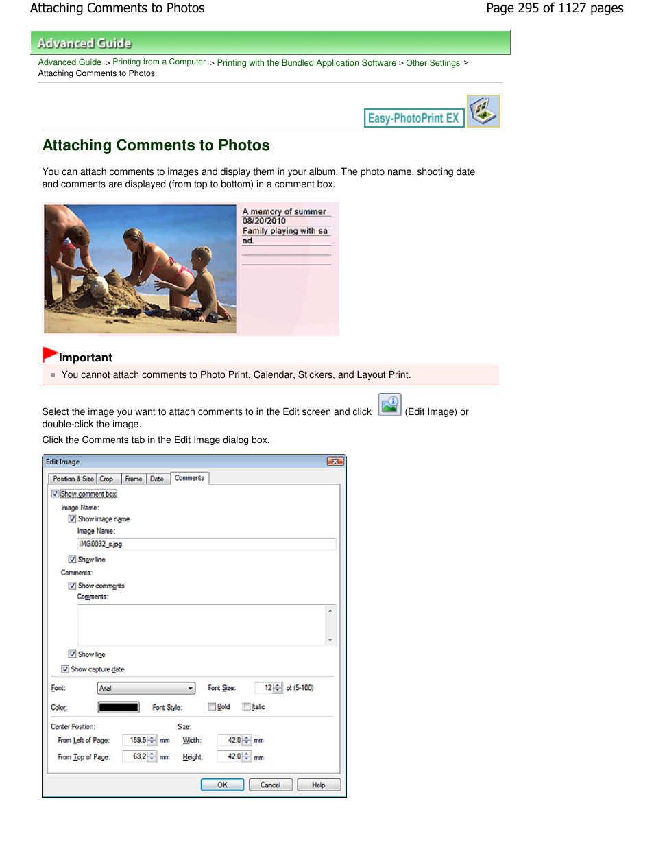 Attaching comments to photos | Canon PIXMA MX870 User Manual | Page 295 / 1127