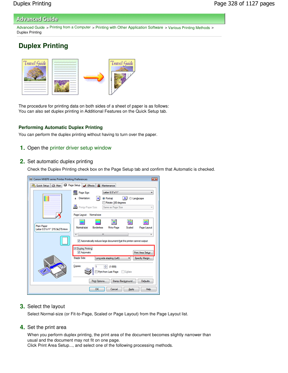 Duplex printing | Canon PIXMA MX870 User Manual | Page 328 / 1127