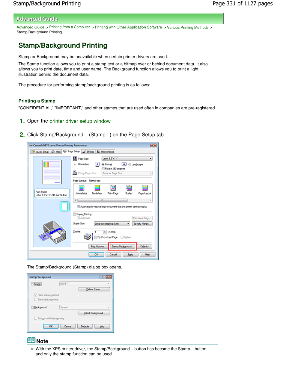 Stamp/background printing | Canon PIXMA MX870 User Manual | Page 331 / 1127