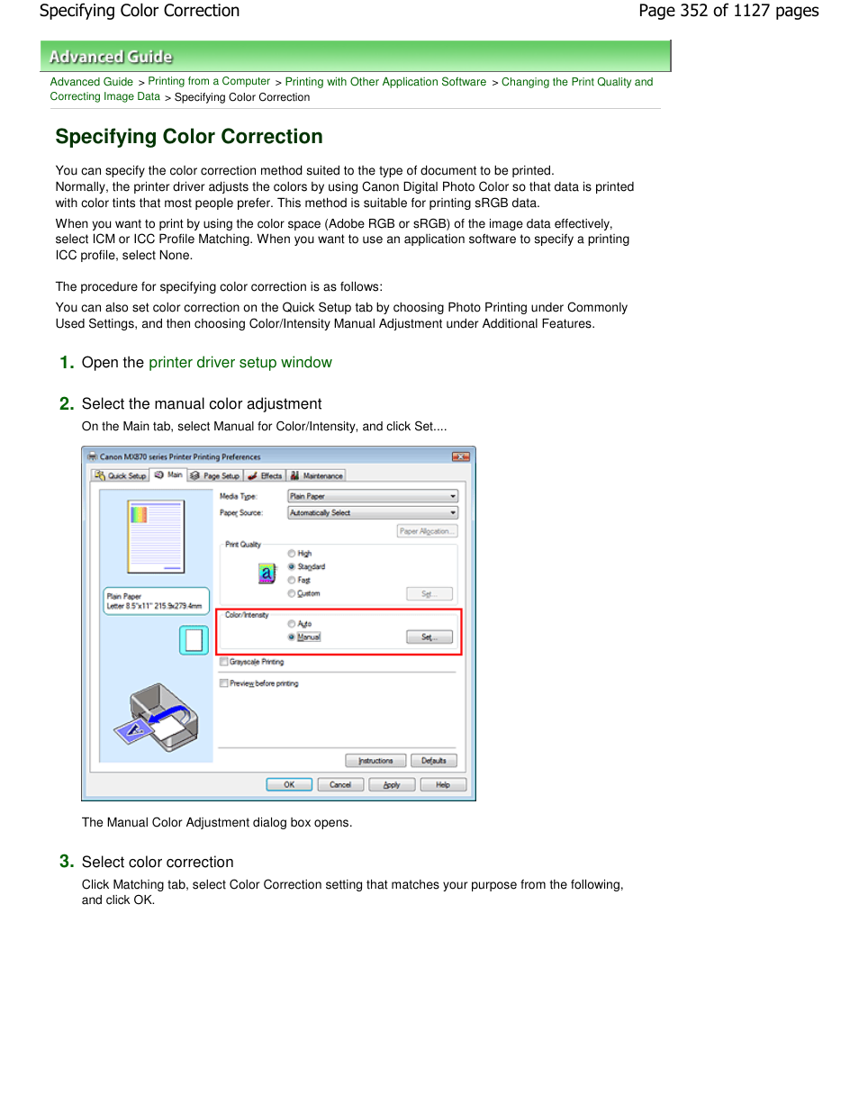 Specifying color correction | Canon PIXMA MX870 User Manual | Page 352 / 1127