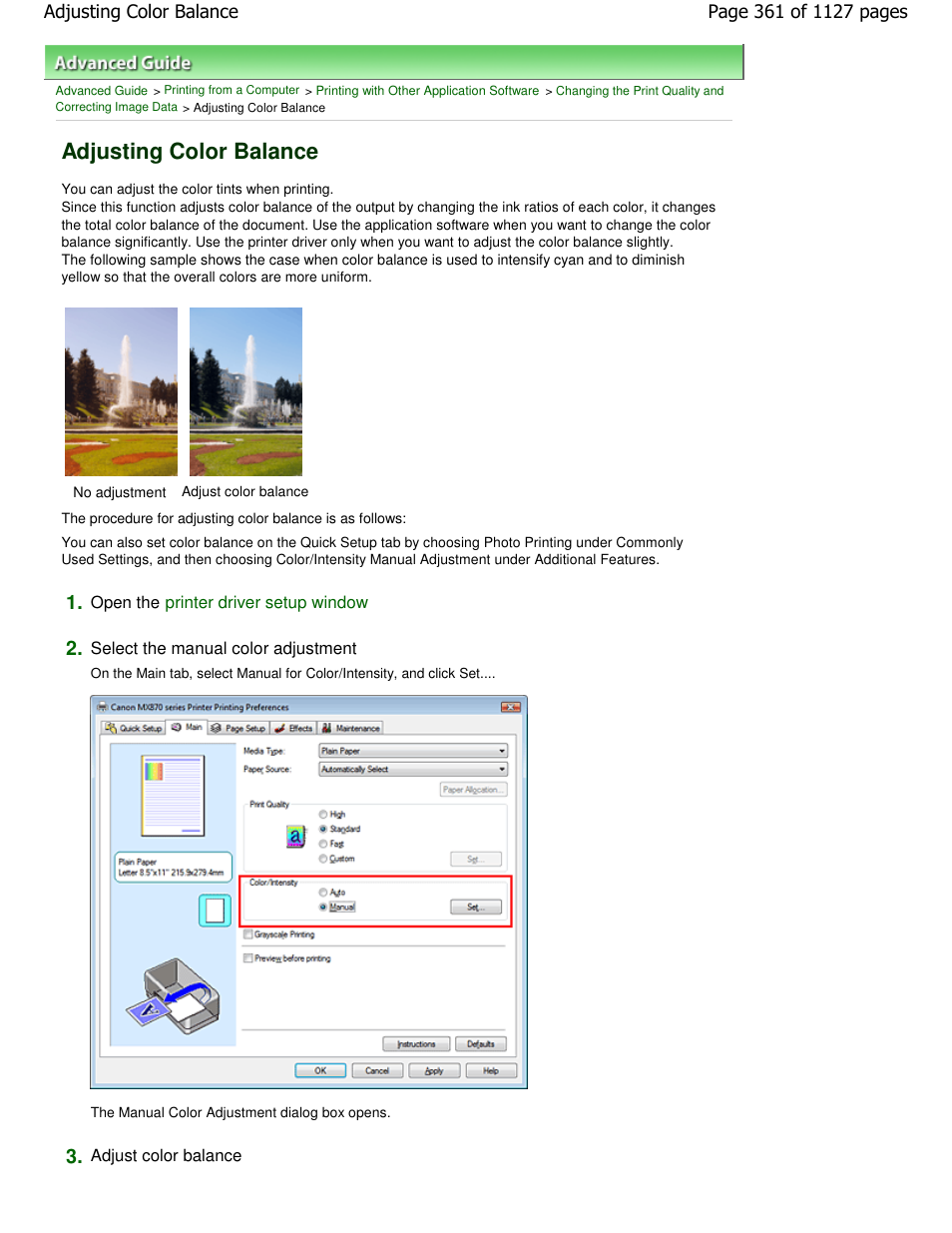 Adjusting color balance | Canon PIXMA MX870 User Manual | Page 361 / 1127