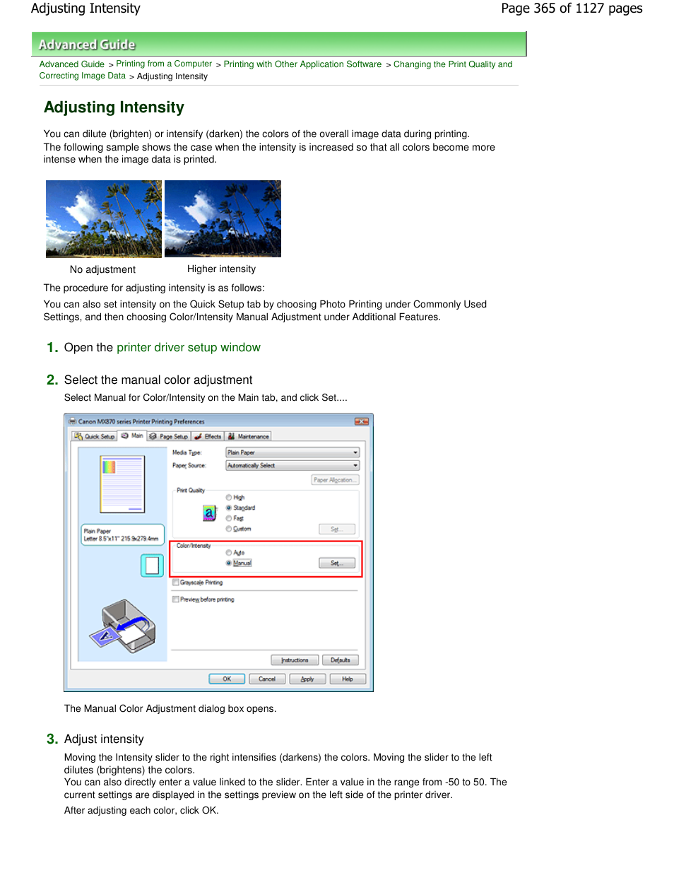 Adjusting intensity | Canon PIXMA MX870 User Manual | Page 365 / 1127