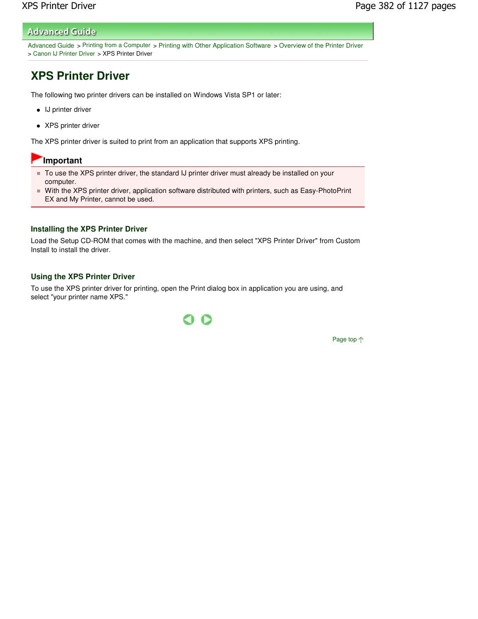 Xps printer driver | Canon PIXMA MX870 User Manual | Page 382 / 1127