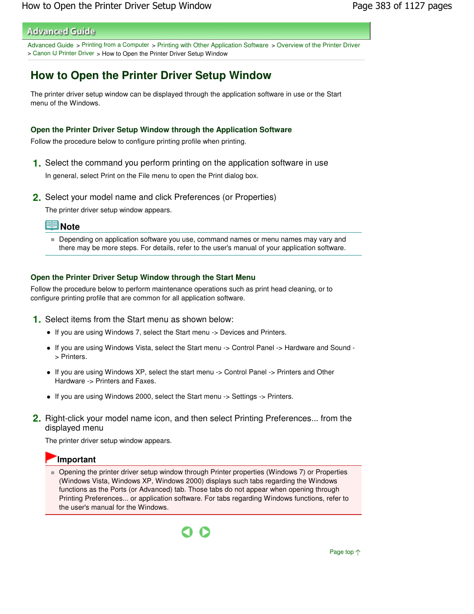 How to open the printer driver setup window | Canon PIXMA MX870 User Manual | Page 383 / 1127