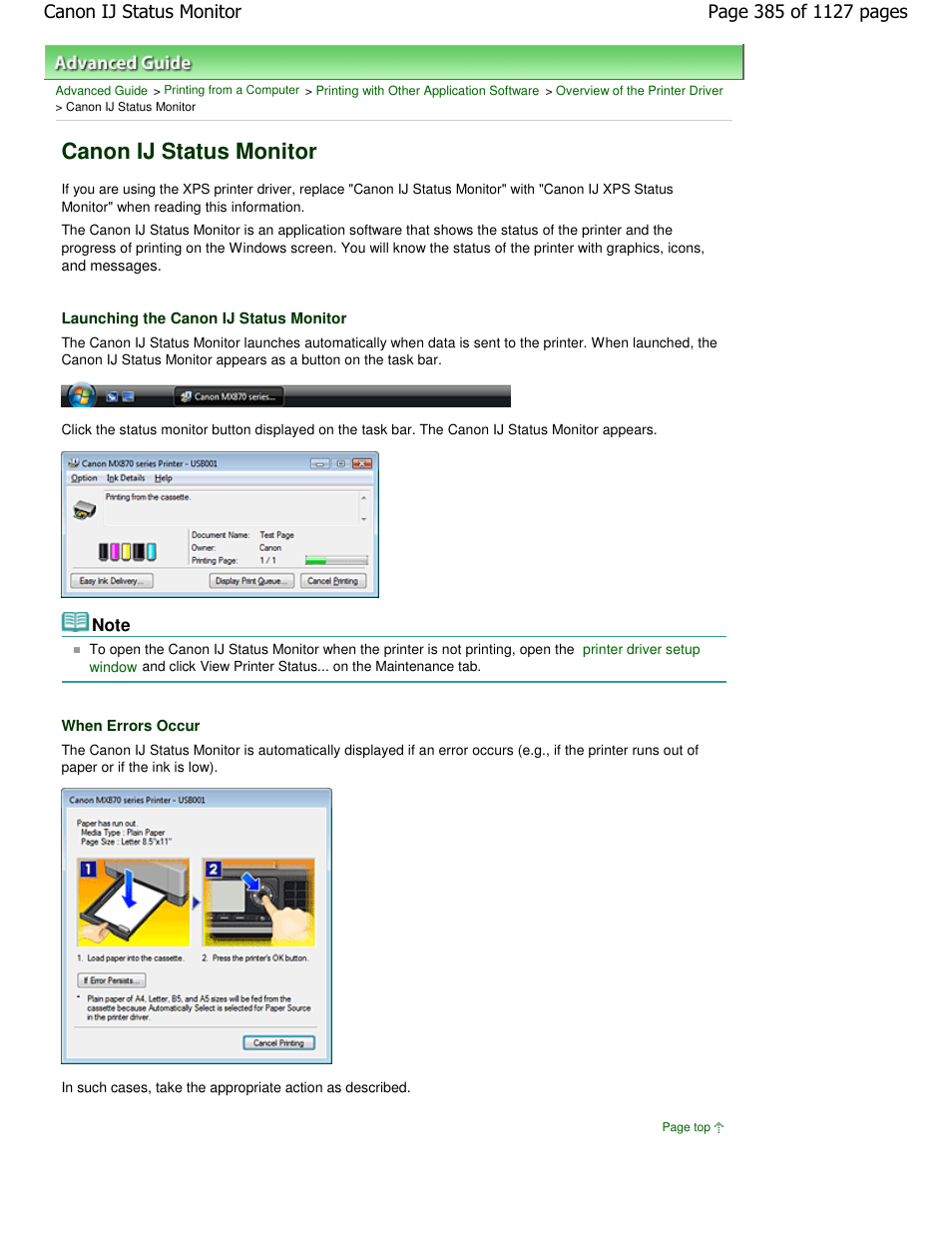 Canon ij status monitor | Canon PIXMA MX870 User Manual | Page 385 / 1127