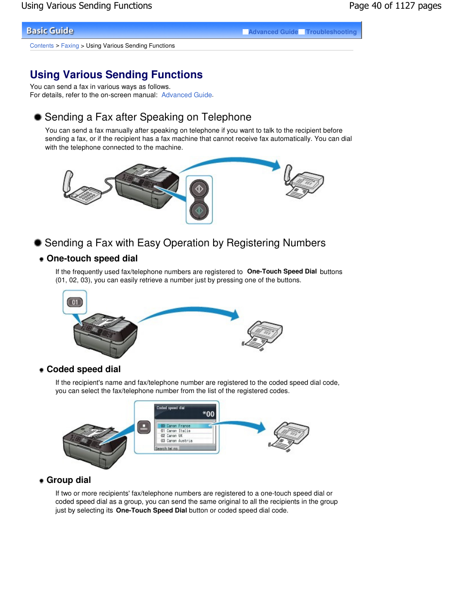 Using various sending functions, Sending a fax after speaking on telephone | Canon PIXMA MX870 User Manual | Page 40 / 1127