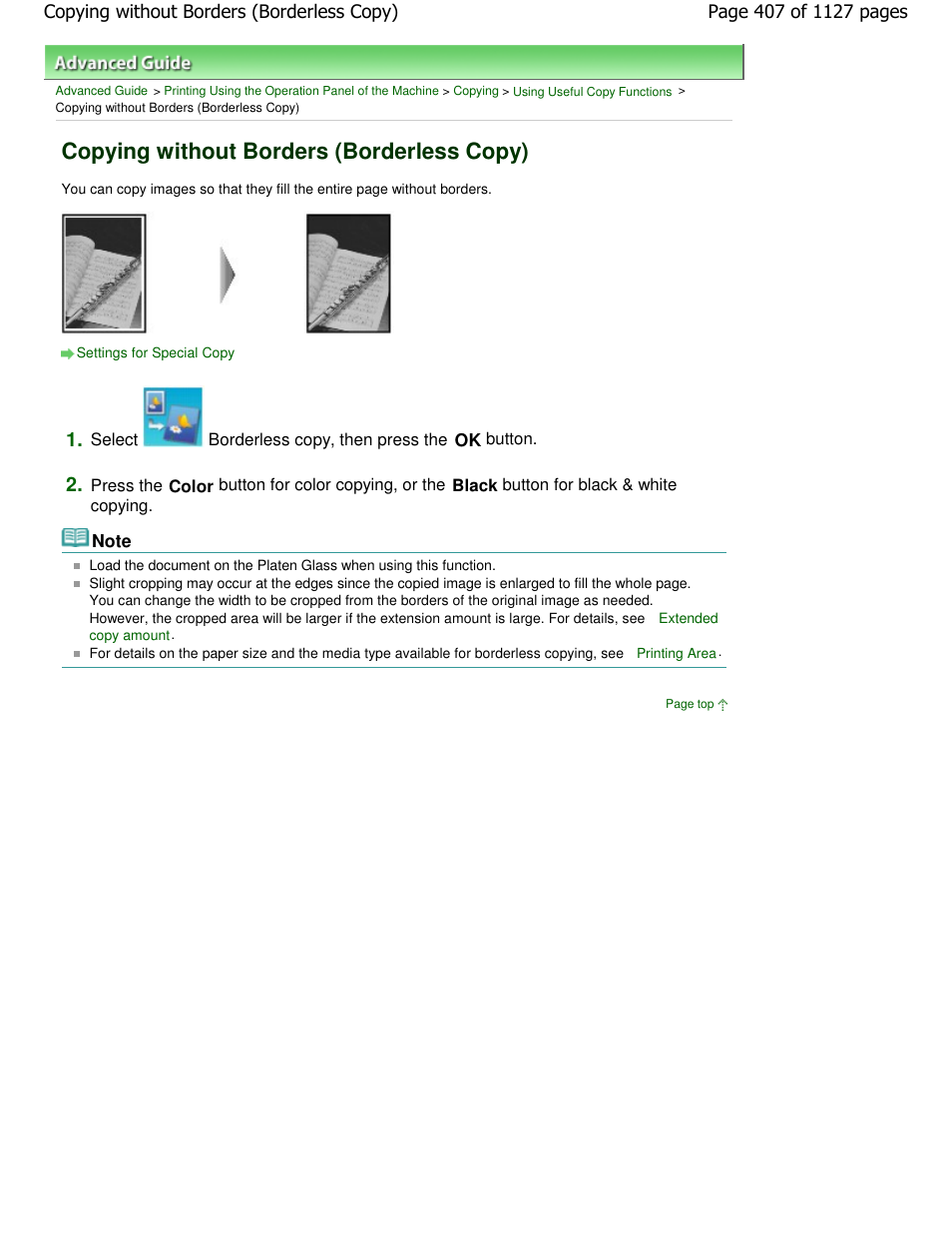 Copying without borders (borderless copy) | Canon PIXMA MX870 User Manual | Page 407 / 1127