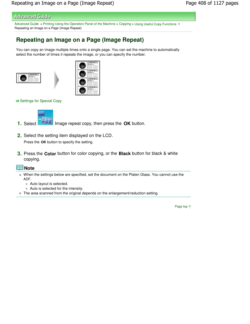 Repeating an image on a page (image repeat) | Canon PIXMA MX870 User Manual | Page 408 / 1127