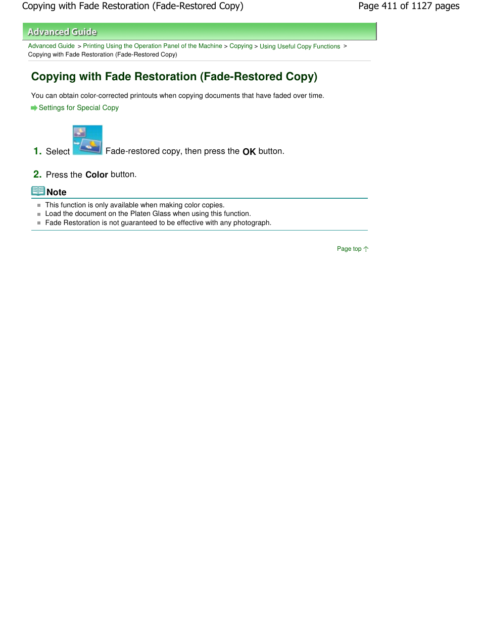 Copying with fade restoration (fade-restored copy) | Canon PIXMA MX870 User Manual | Page 411 / 1127