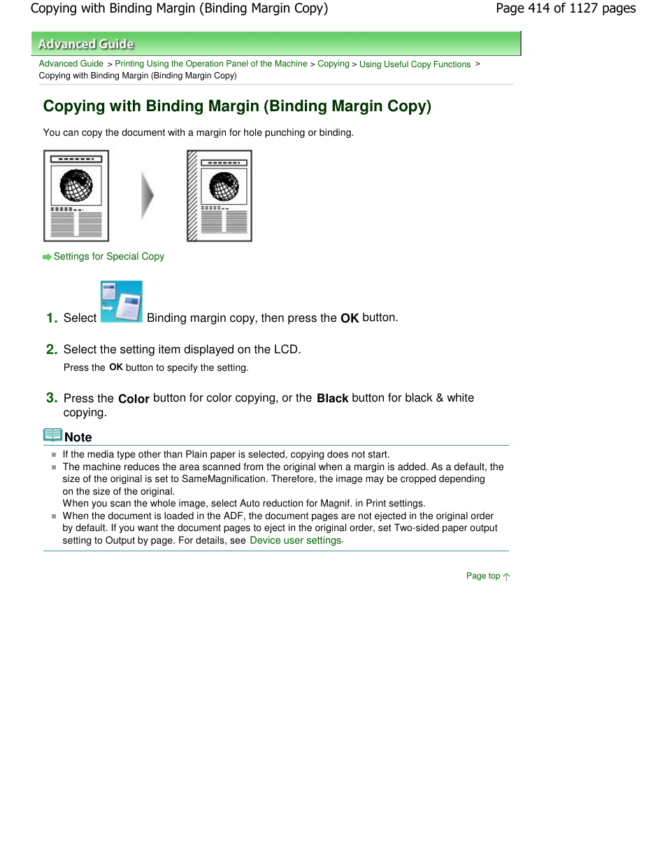 Copying with binding margin (binding margin copy) | Canon PIXMA MX870 User Manual | Page 414 / 1127