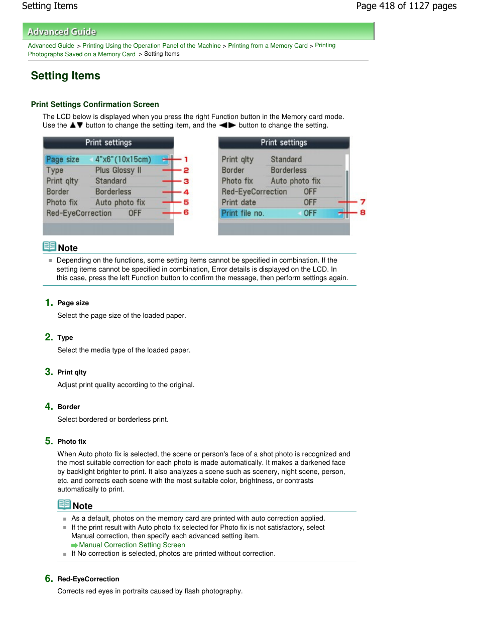 Setting items | Canon PIXMA MX870 User Manual | Page 418 / 1127