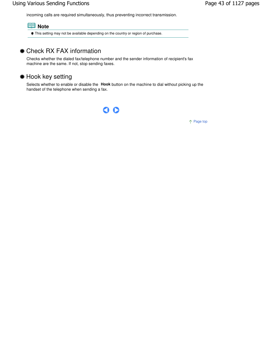 Check rx fax information, Hook key setting | Canon PIXMA MX870 User Manual | Page 43 / 1127