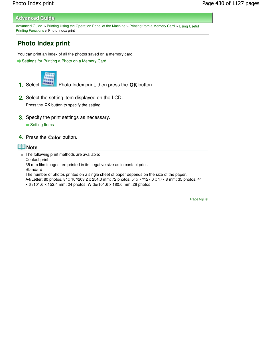 Photo index print | Canon PIXMA MX870 User Manual | Page 430 / 1127