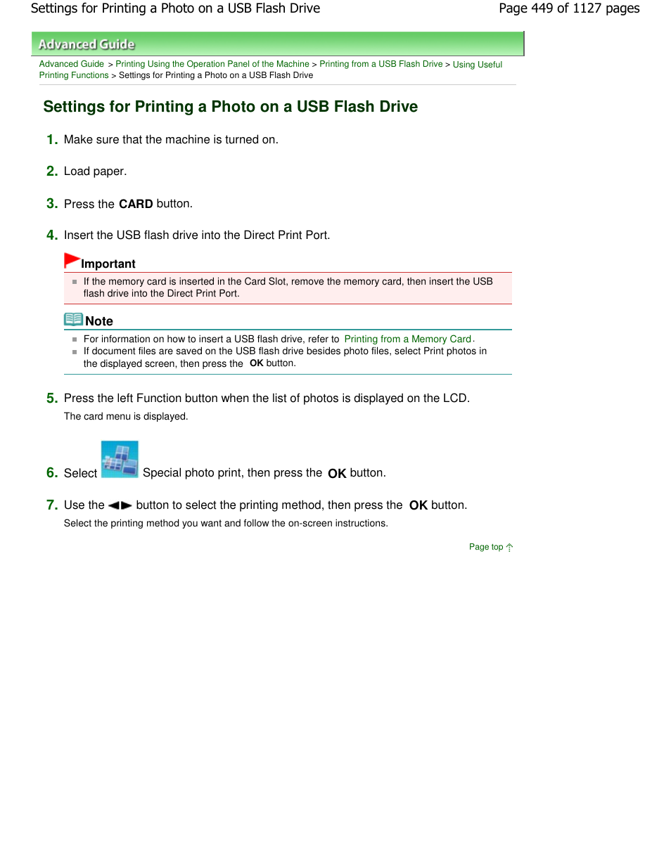 Settings for printing a photo on a usb flash drive | Canon PIXMA MX870 User Manual | Page 449 / 1127