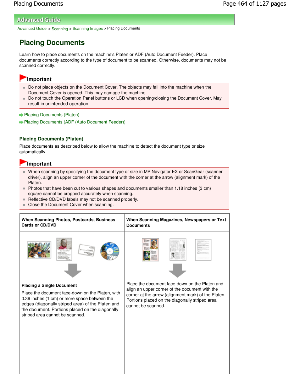 Placing documents | Canon PIXMA MX870 User Manual | Page 464 / 1127