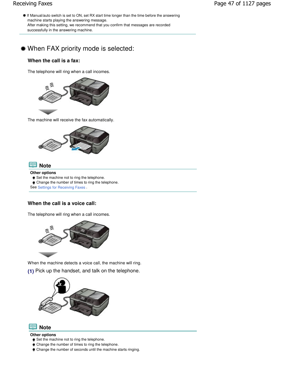 When fax priority mode is selected | Canon PIXMA MX870 User Manual | Page 47 / 1127