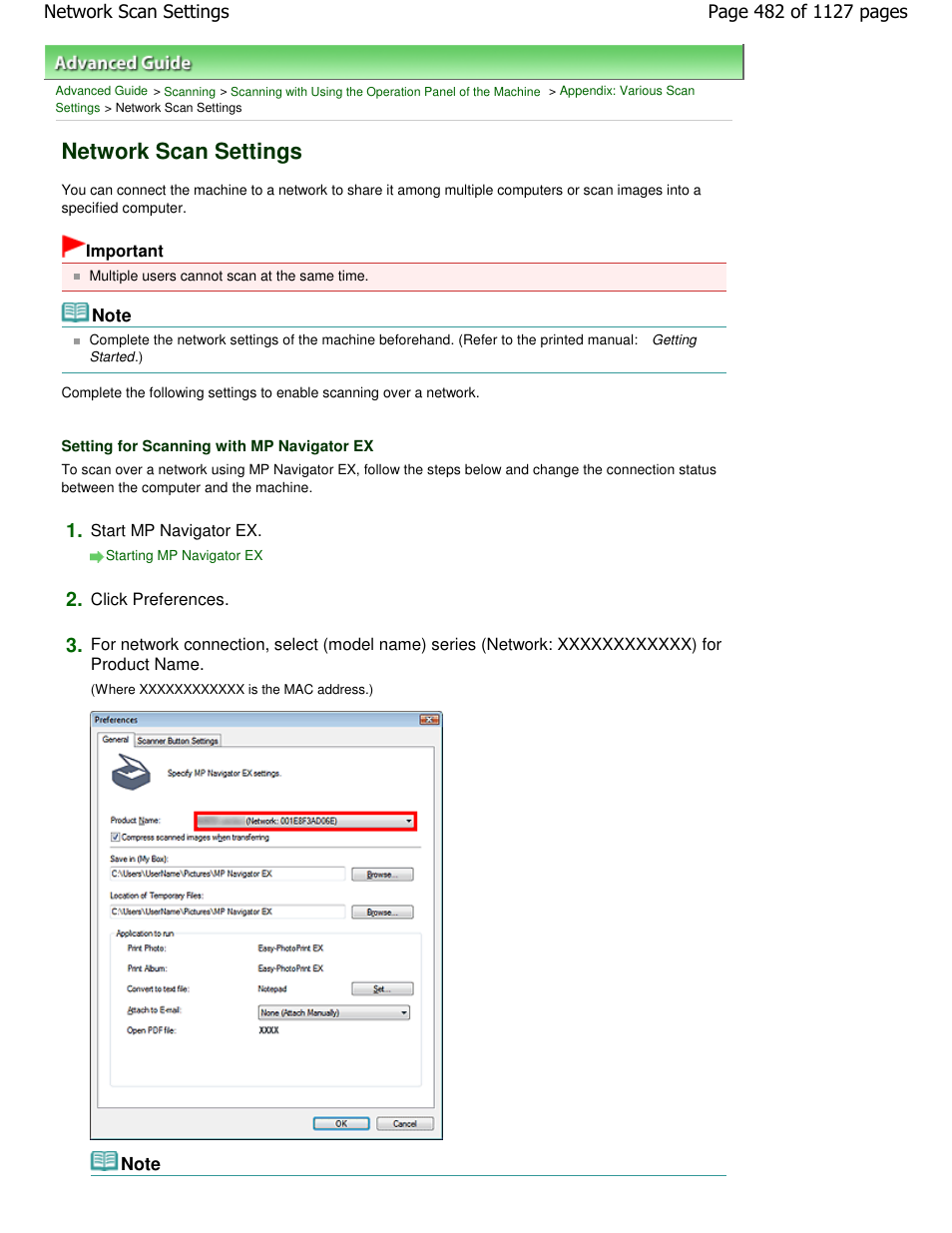 Network scan settings | Canon PIXMA MX870 User Manual | Page 482 / 1127