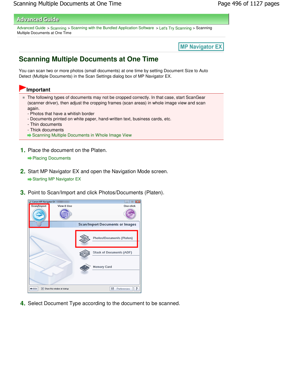 Scanning multiple documents at one time | Canon PIXMA MX870 User Manual | Page 496 / 1127