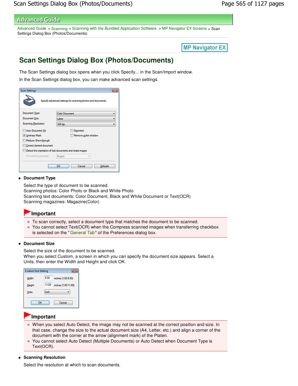 Scan settings dialog box (photos/documents) | Canon PIXMA MX870 User Manual | Page 565 / 1127