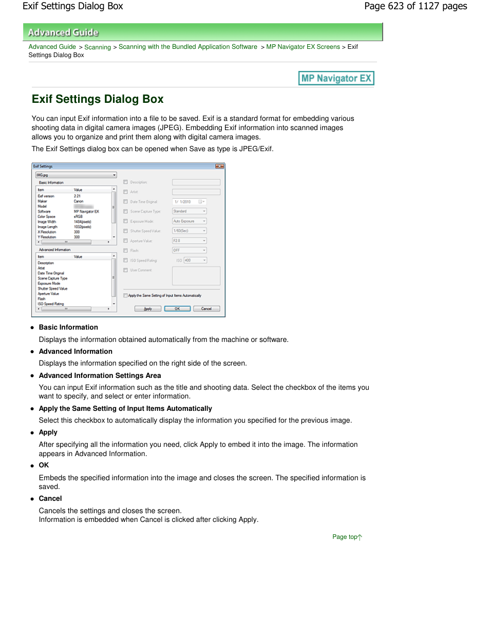 Exif settings dialog box | Canon PIXMA MX870 User Manual | Page 623 / 1127