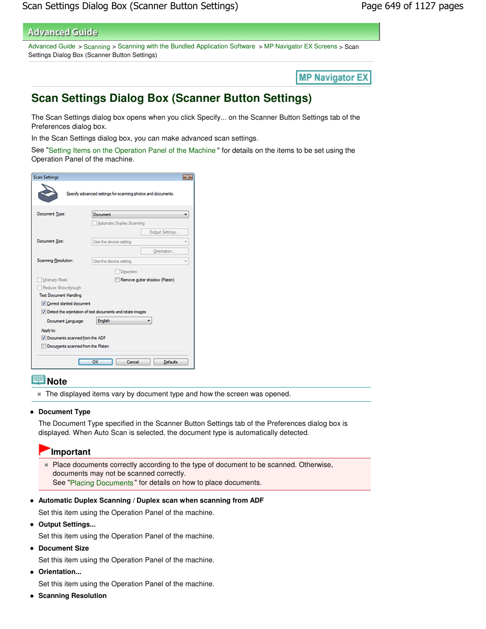 Scan settings dialog box (scanner button settings) | Canon PIXMA MX870 User Manual | Page 649 / 1127