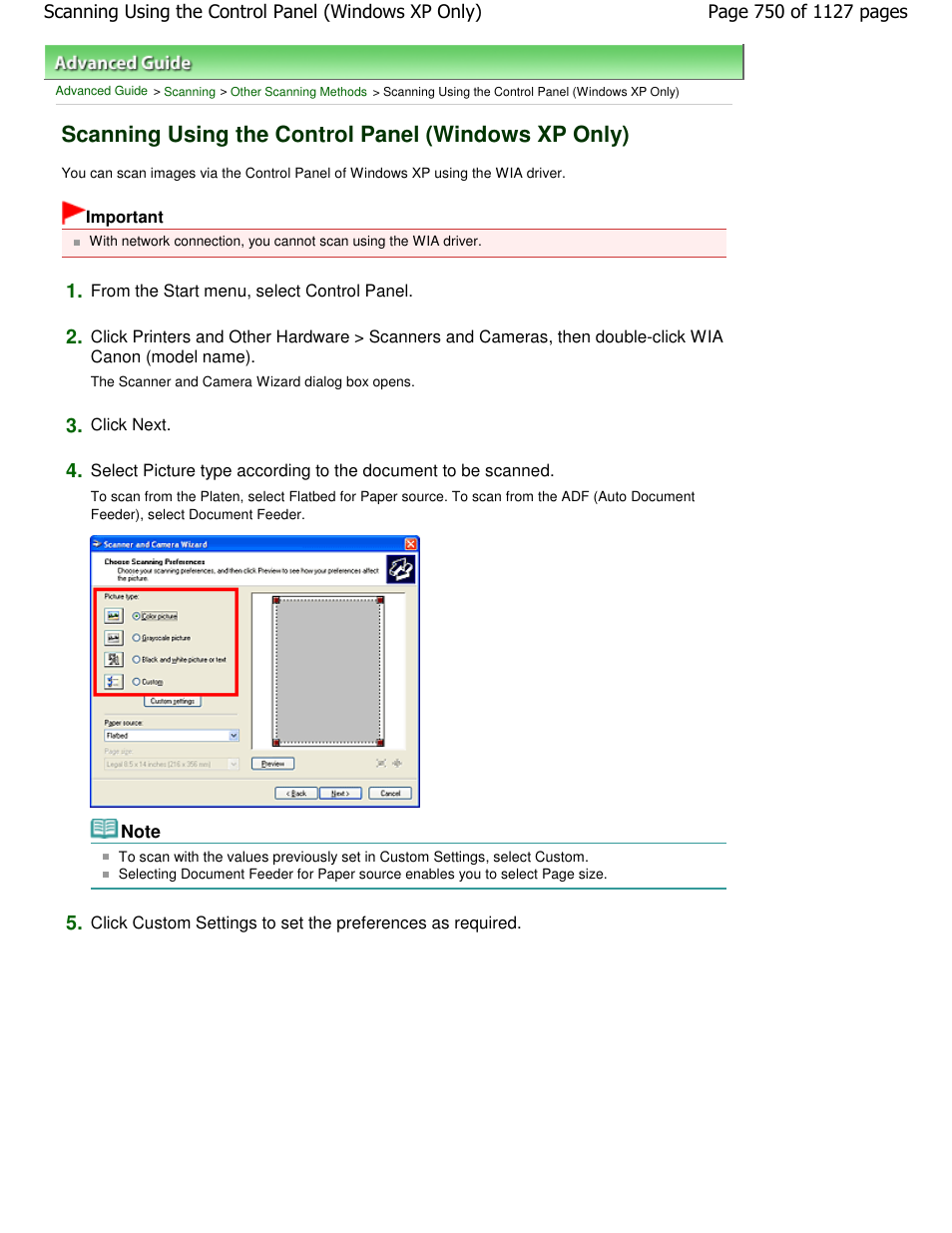 Scanning using the control panel (windows xp only) | Canon PIXMA MX870 User Manual | Page 750 / 1127