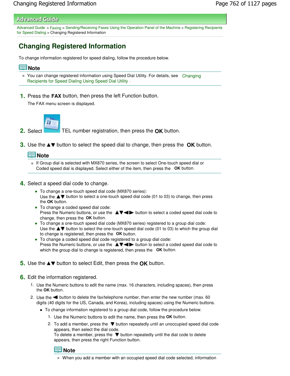 Changing registered information | Canon PIXMA MX870 User Manual | Page 762 / 1127