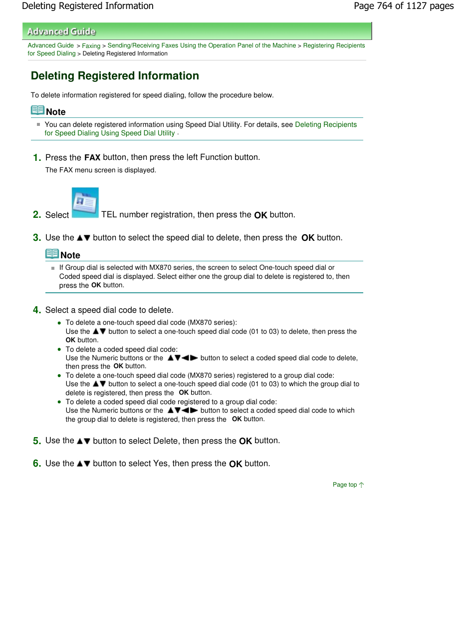 Deleting registered information | Canon PIXMA MX870 User Manual | Page 764 / 1127